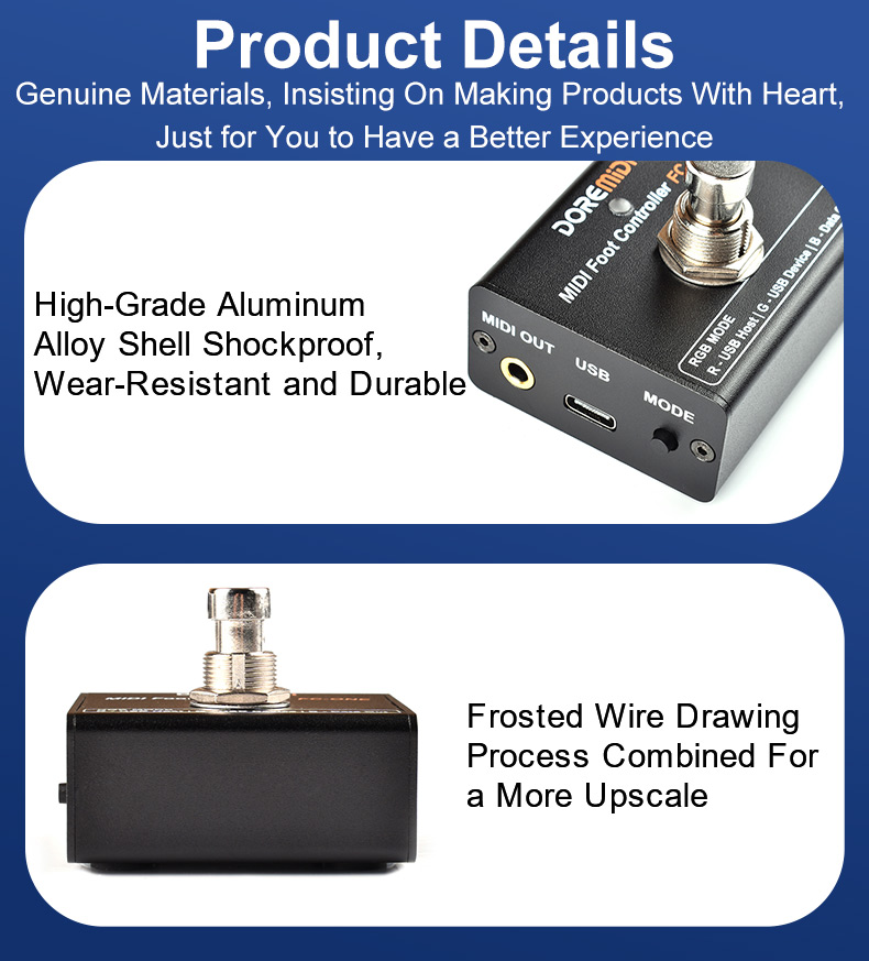 thumbnail image 2 of DOREMiDi MIDI Foot Controller - Guitar Effects Pedal With USB/MIDI Output For Custom CC/PC/Note Messages 2 of 9