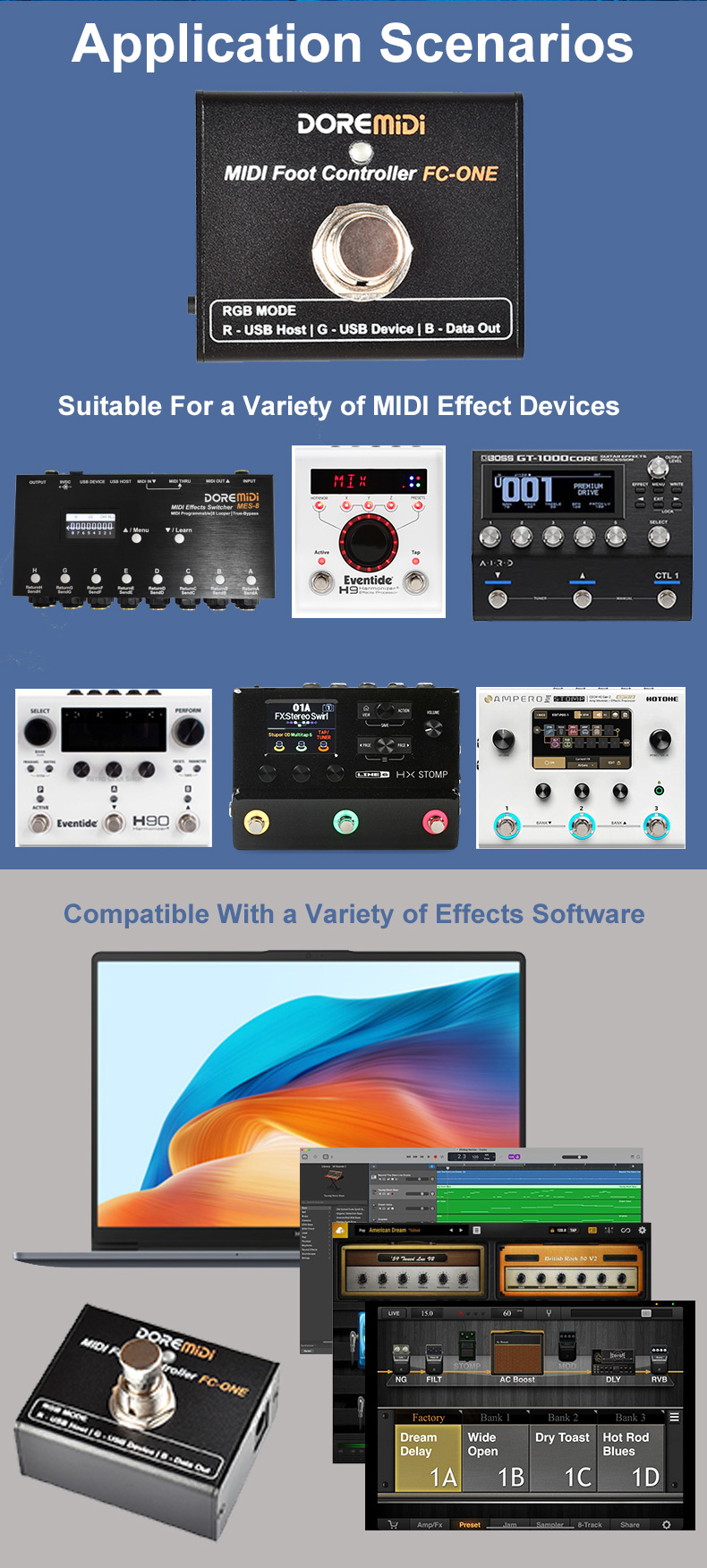 thumbnail interactive-video image 1 of DOREMiDi MIDI Foot Controller - Guitar Effects Pedal With USB/MIDI Output For Custom CC/PC/Note Messages 1 of 9